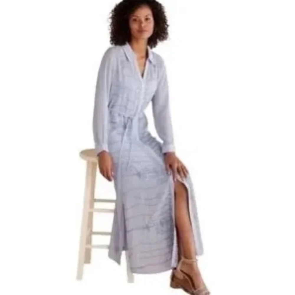 Soft Surroundings Mallorca Blue Mist Long Sleeve Maxi Dress 1X